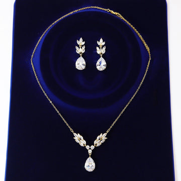 Swarovski Crystal Dainty Vine Leaves Drop Necklace Set , Bridal Jewelry, Bridal Earrings And Necklace, Statement Earrings Cz Necklace Set